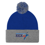 Democrats Kick A - blue with gray cuff Pom Pom Beanie hat